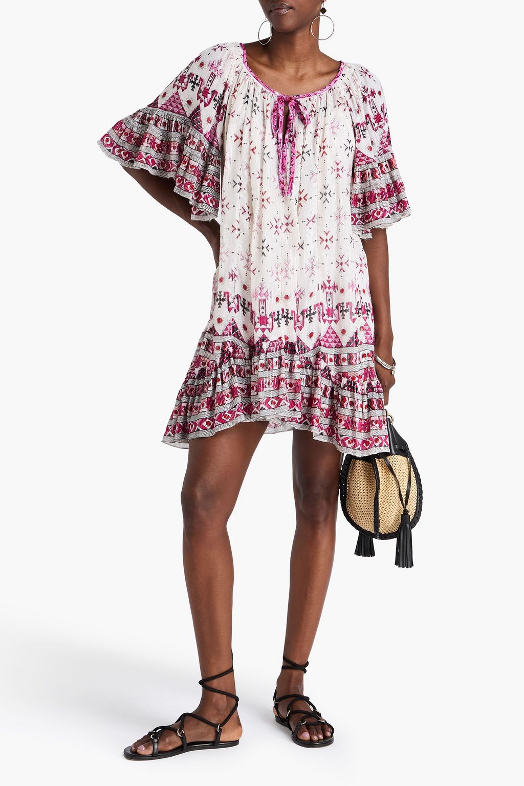 MARANT ÉTOILE コットン混ガーゼ ミニワンピース メタリック プリント入り