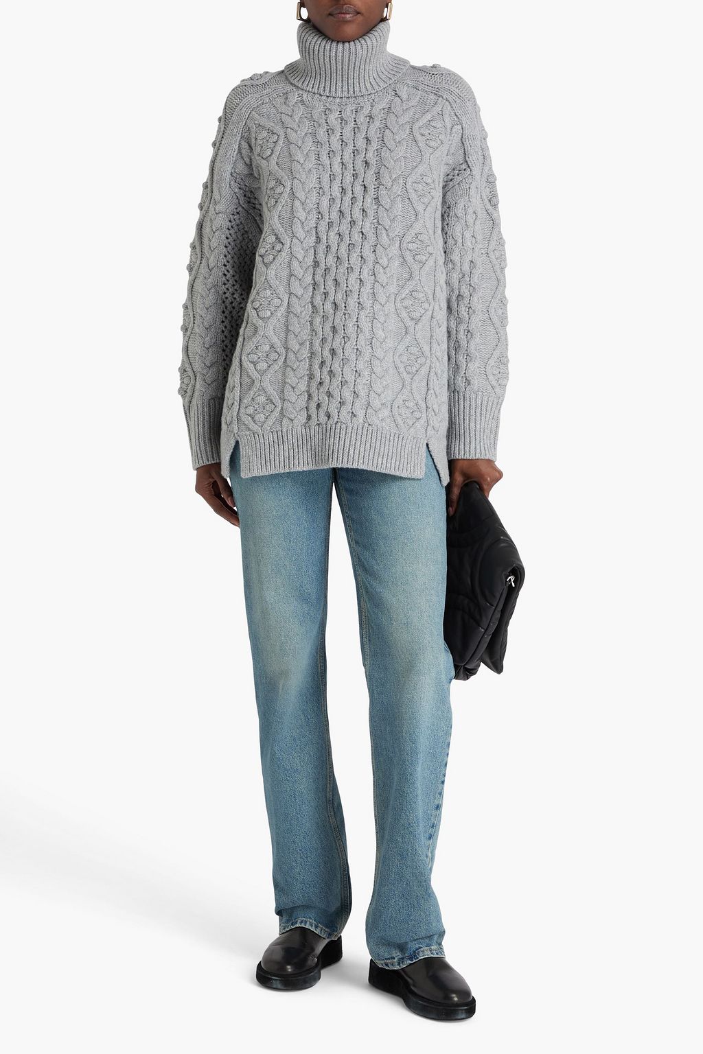 LOULOU STUDIO Rollkragenpullover „Anar“ aus einer Woll-Kaschmirmischung mit Zopfstrickmuster