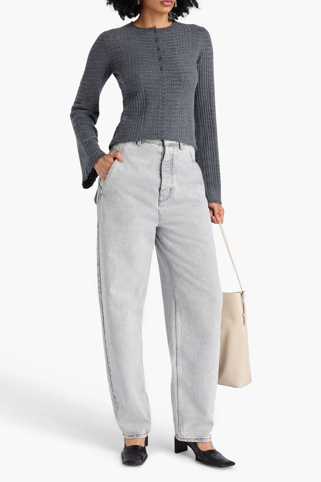 LOULOU STUDIO Zoe pointelle-knit wool-blend sweater