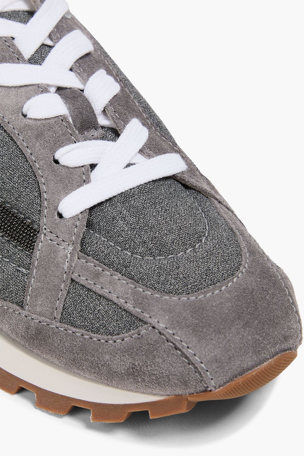 BRUNELLO CUCINELLI メタリックレザー&スエード&ウール スニーカー ビーズ付き