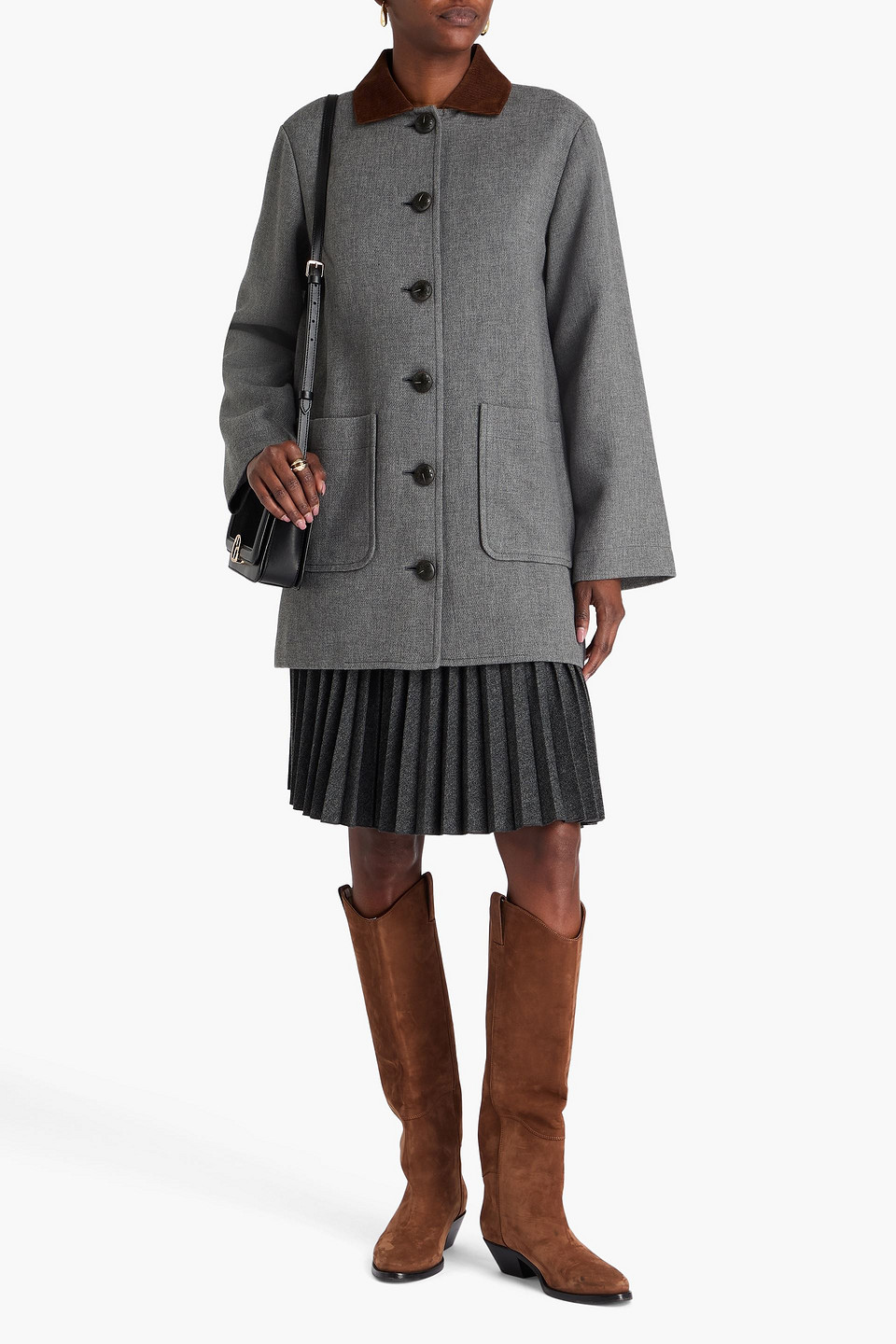 Veronica Beard Freya Dickey Corduroy-trimmed Felt Coat In Gray