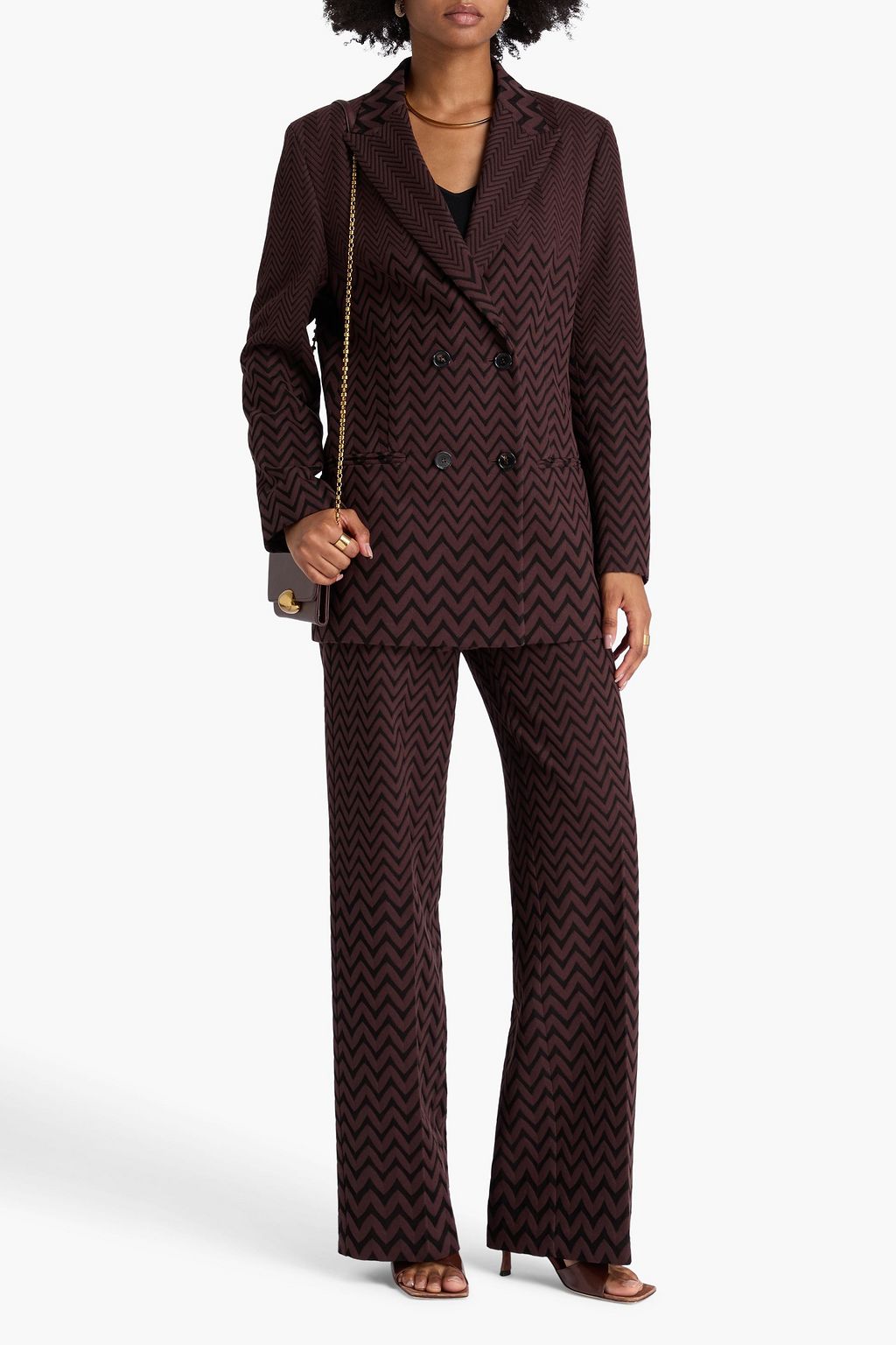 MISSONI Double-breasted jacquard-knit cotton-blend blazer
