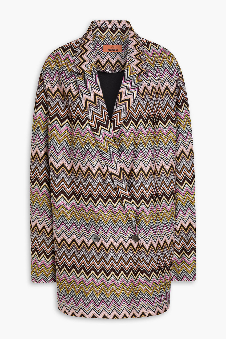 Missoni Double-breasted Crochet-knit Blazer In Brown