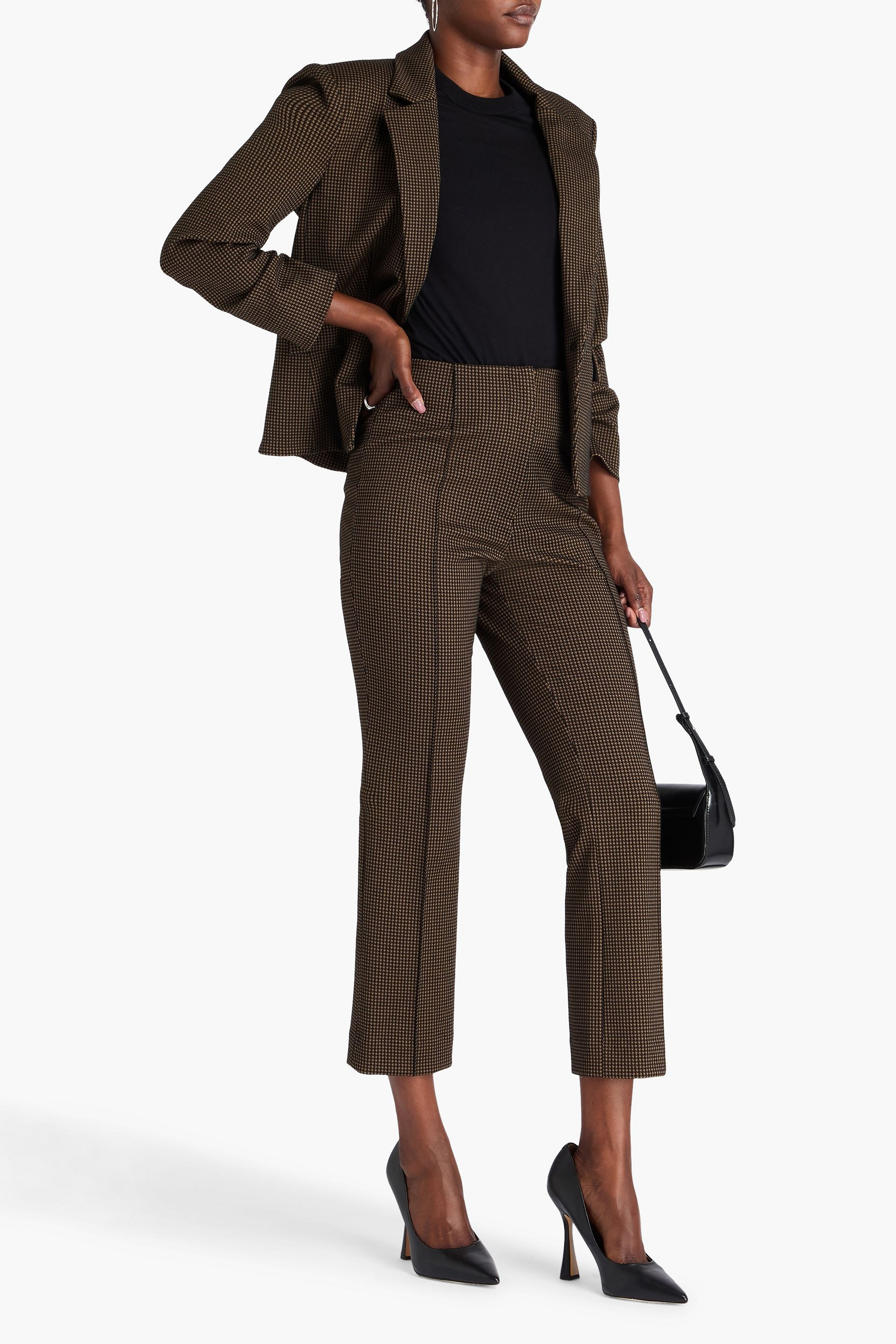 Veronica Beard Kean cropped houndstooth knitted flared pants
