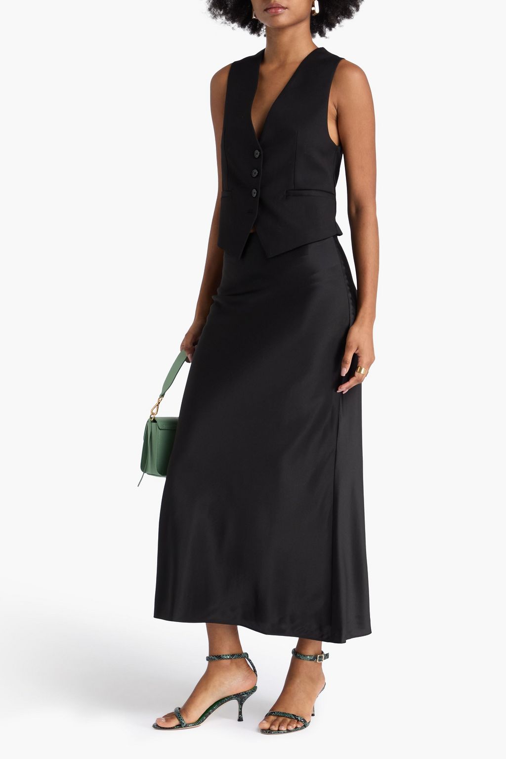 VERONICA BEARD Clover silk-blend satin midi skirt