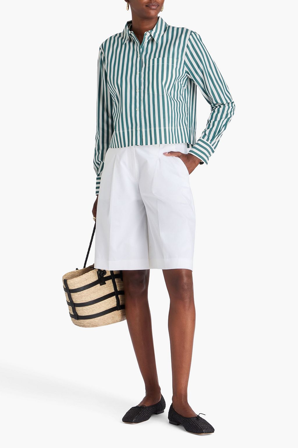 VERONICA BEARD Maia striped cotton-blend poplin shirt