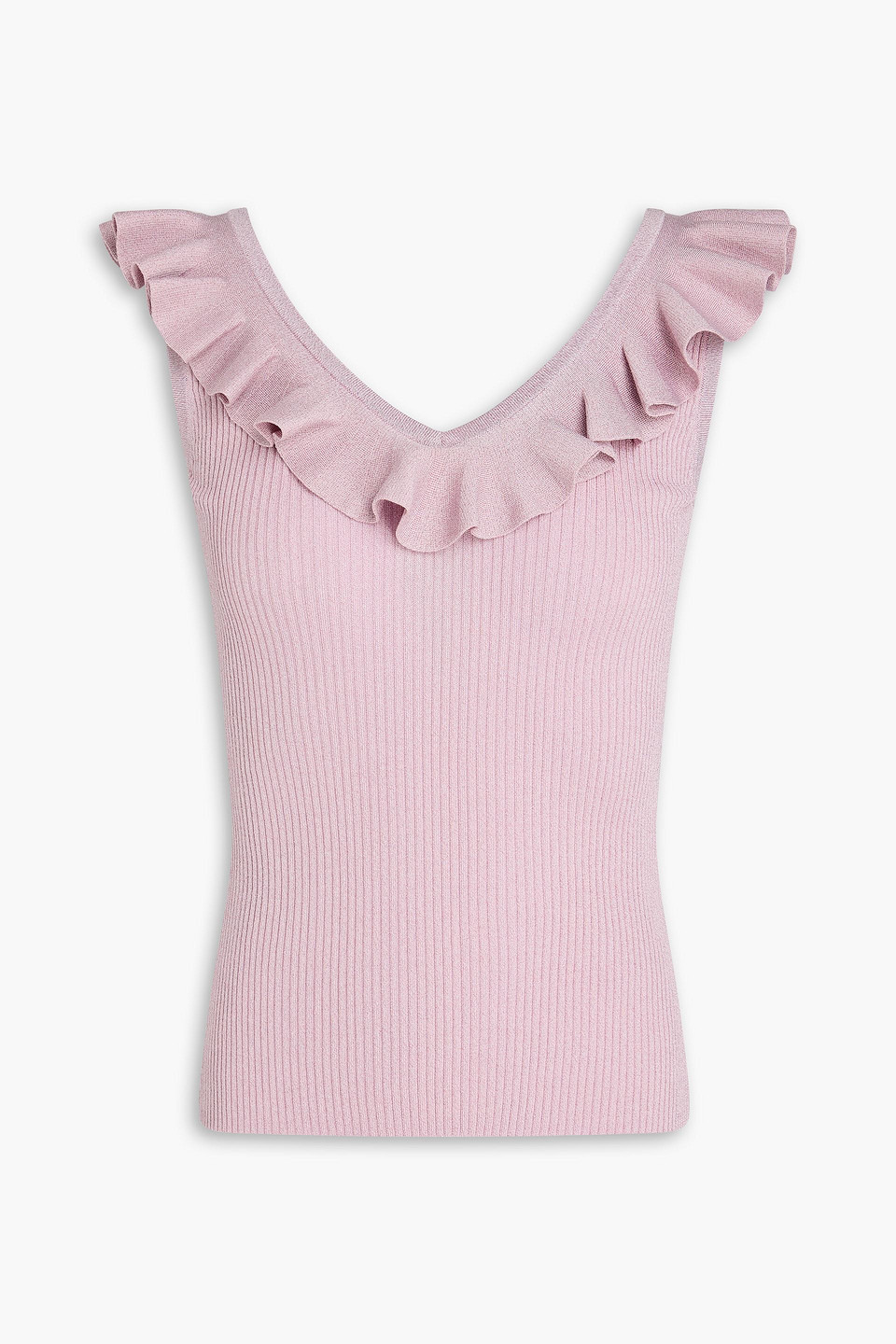 zimmermann - ruffled metallic ribbed-knit top - purple - 4