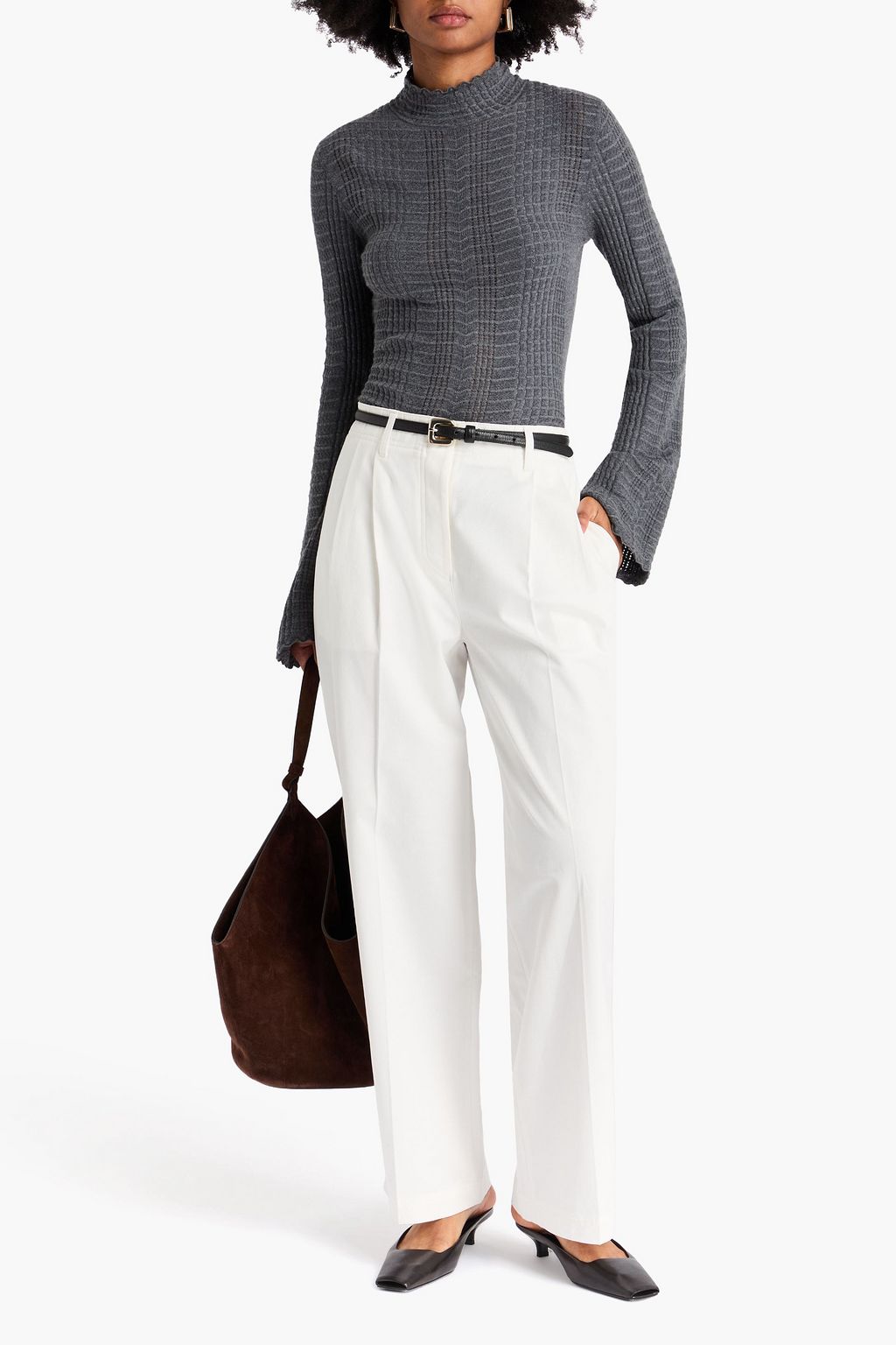 LOULOU STUDIO Orion pointelle-knit wool-blend turtleneck sweater