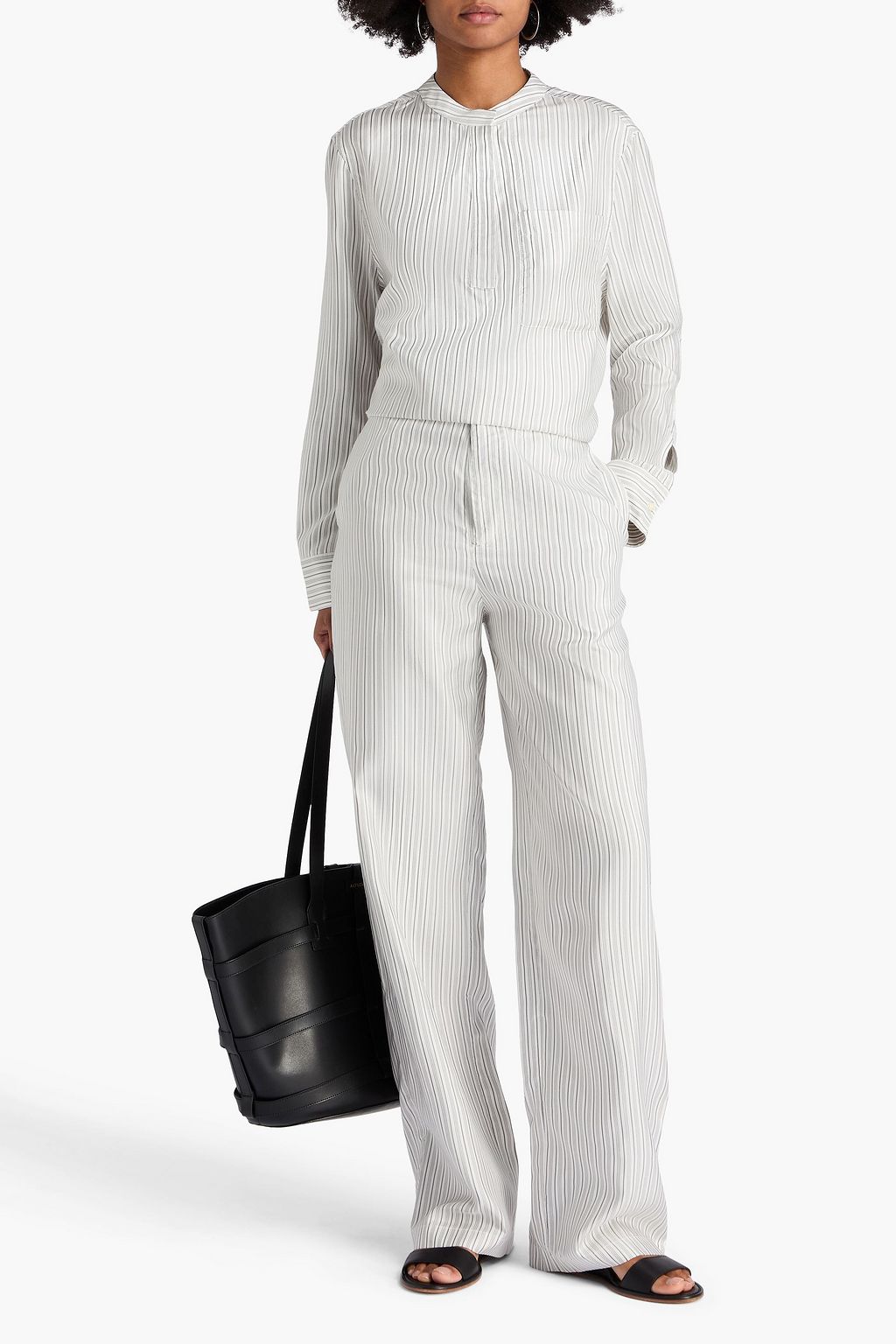 LOULOU STUDIO Luna Hose mit weitem Bein aus Seiden-Twill mit Streifen