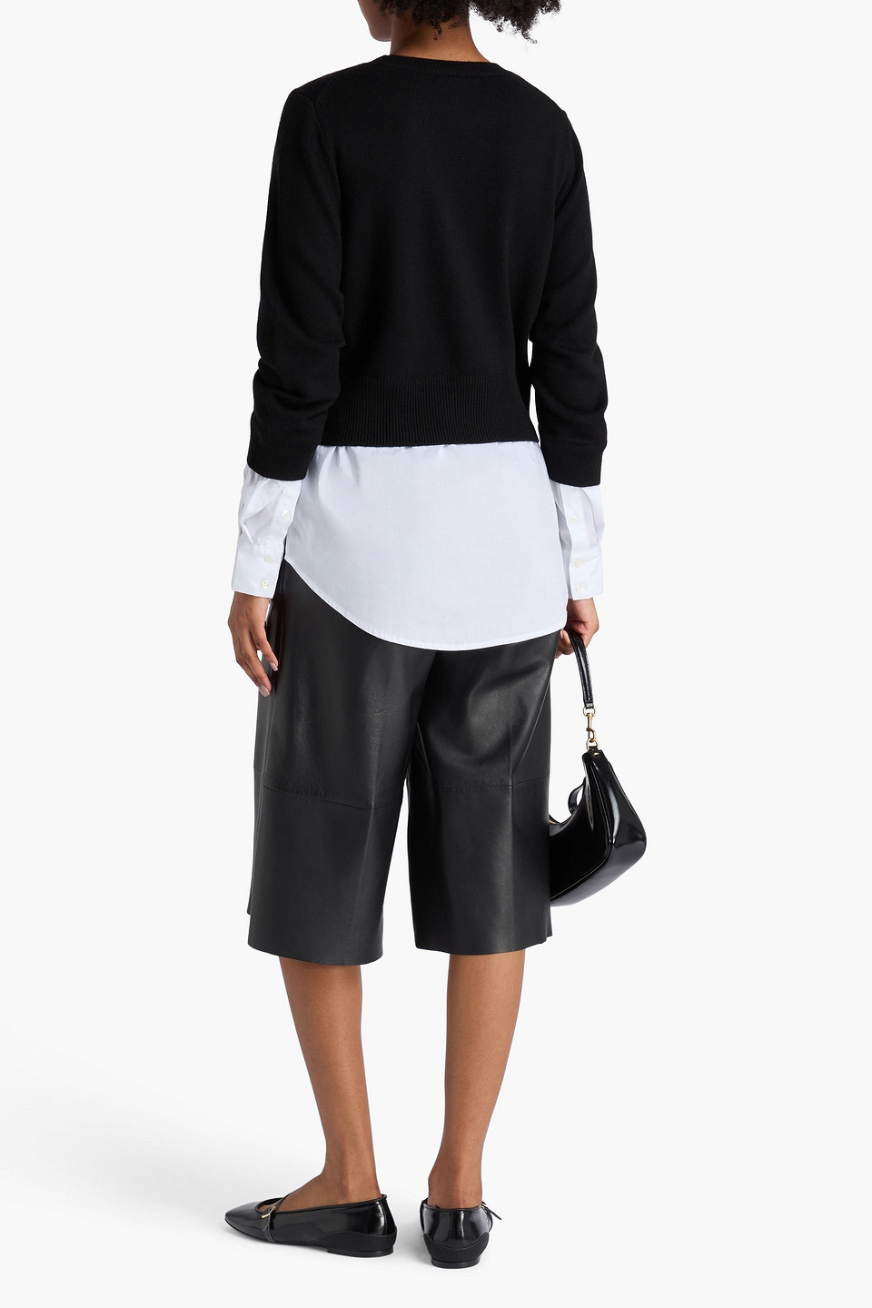 Veronica Beard Amirah Layered Wool And Poplin Sweater In Black