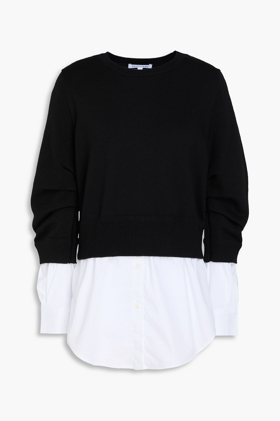 Veronica Beard Amirah Layered Wool And Poplin Sweater In Black
