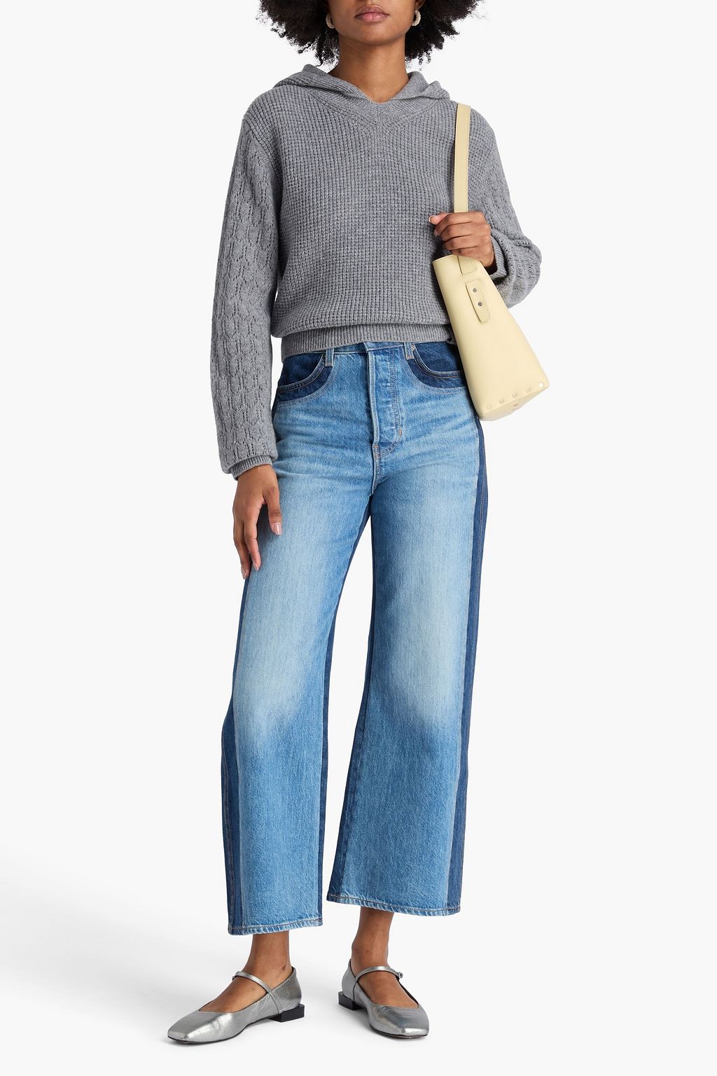VERONICA BEARD Taylor zweifarbige hoch sitzende Cropped Jeans mit weitem Bein
