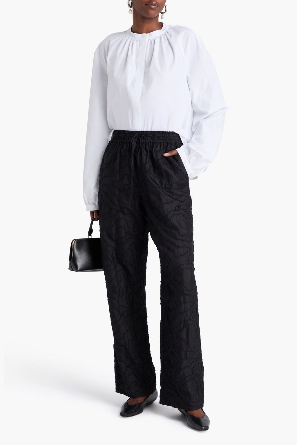 LOULOU STUDIO Basilia embroidered silk-twill straight-leg pants