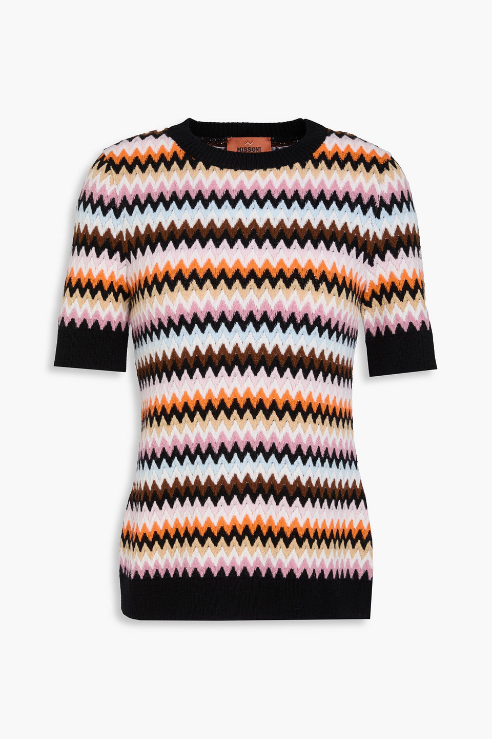 Missoni Short-sleeved Crewneck Pullover In Zigzag Wool In Multi