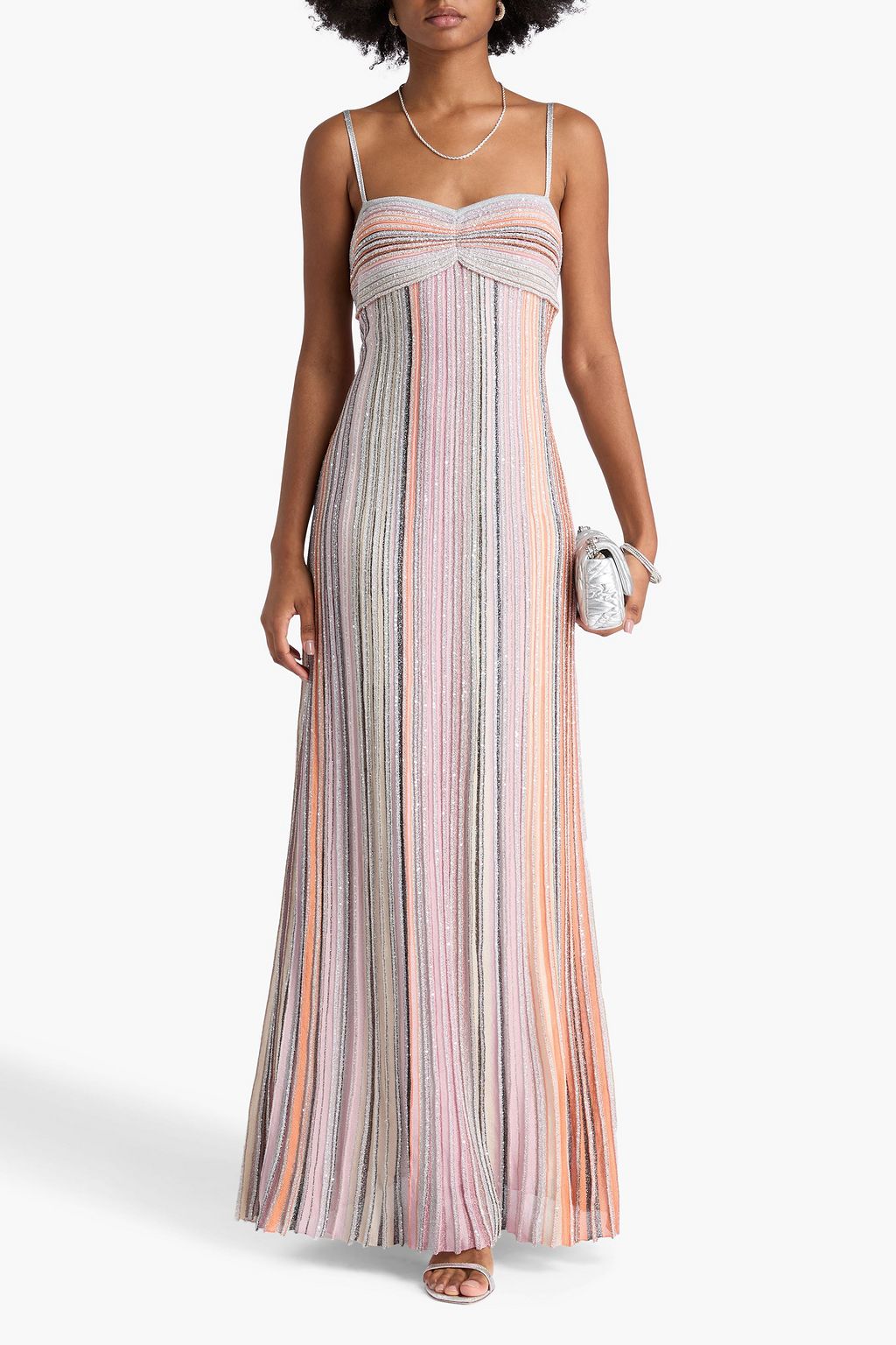 MISSONI Sequin-embellished striped ribbed-knit maxi dress