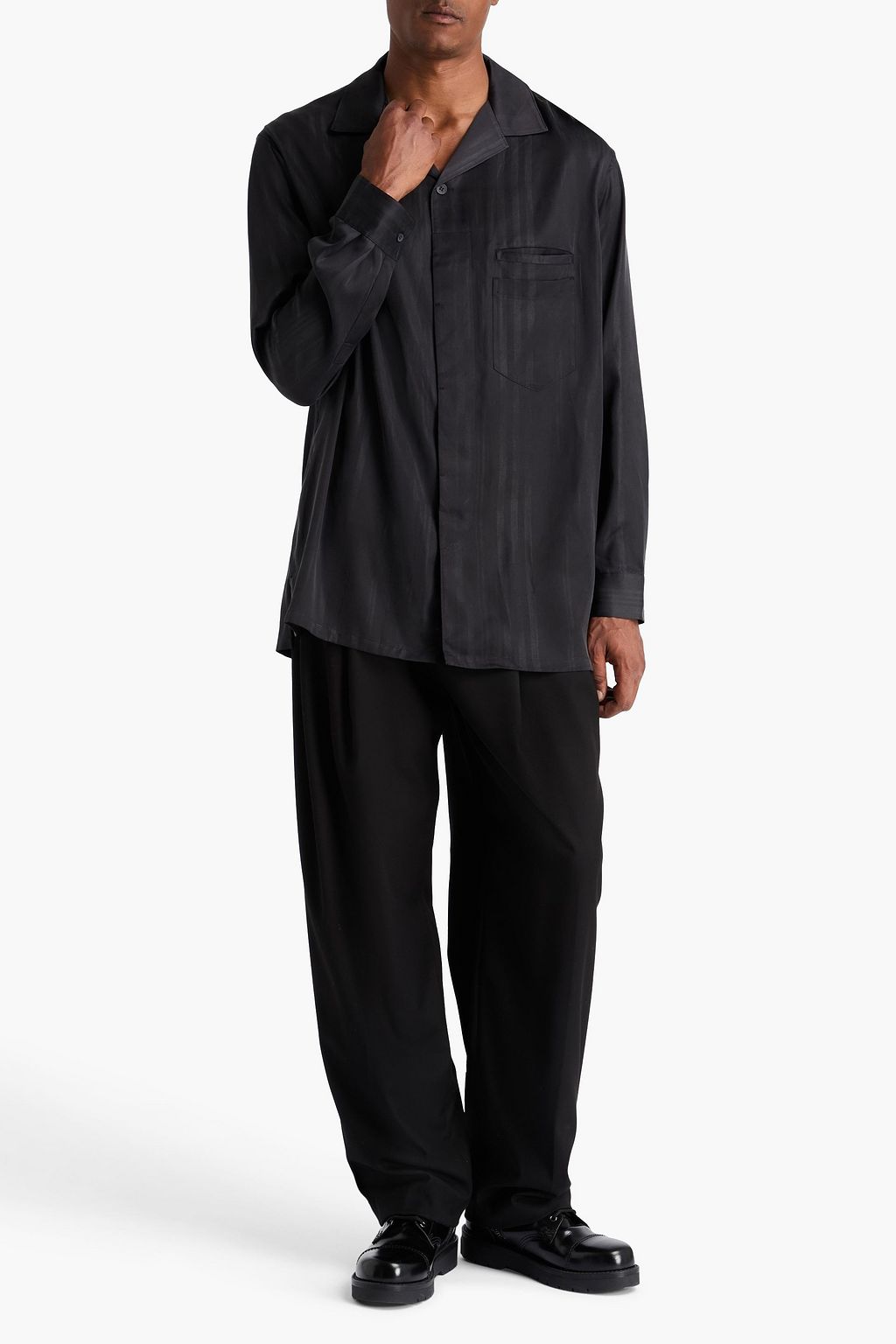 Y-3 キュプラ混サテン シャツ ストライプ