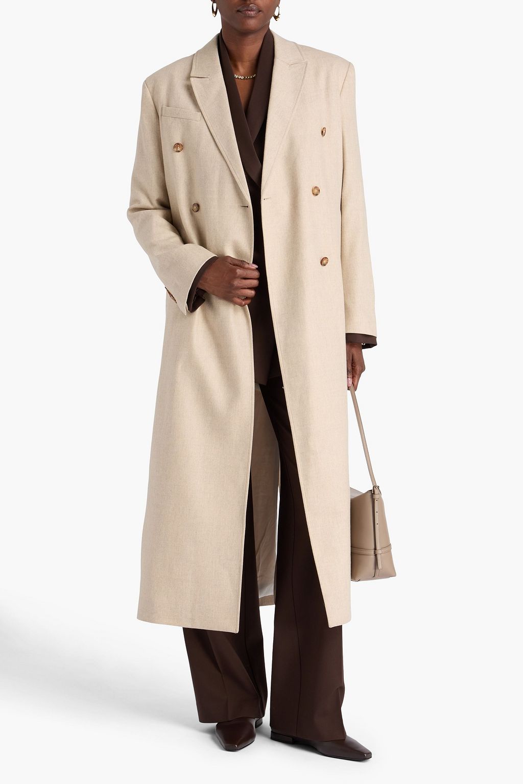 LOULOU STUDIO معطف زينو من الفلانيل ومزيج الصوف بصفين من الأزرار