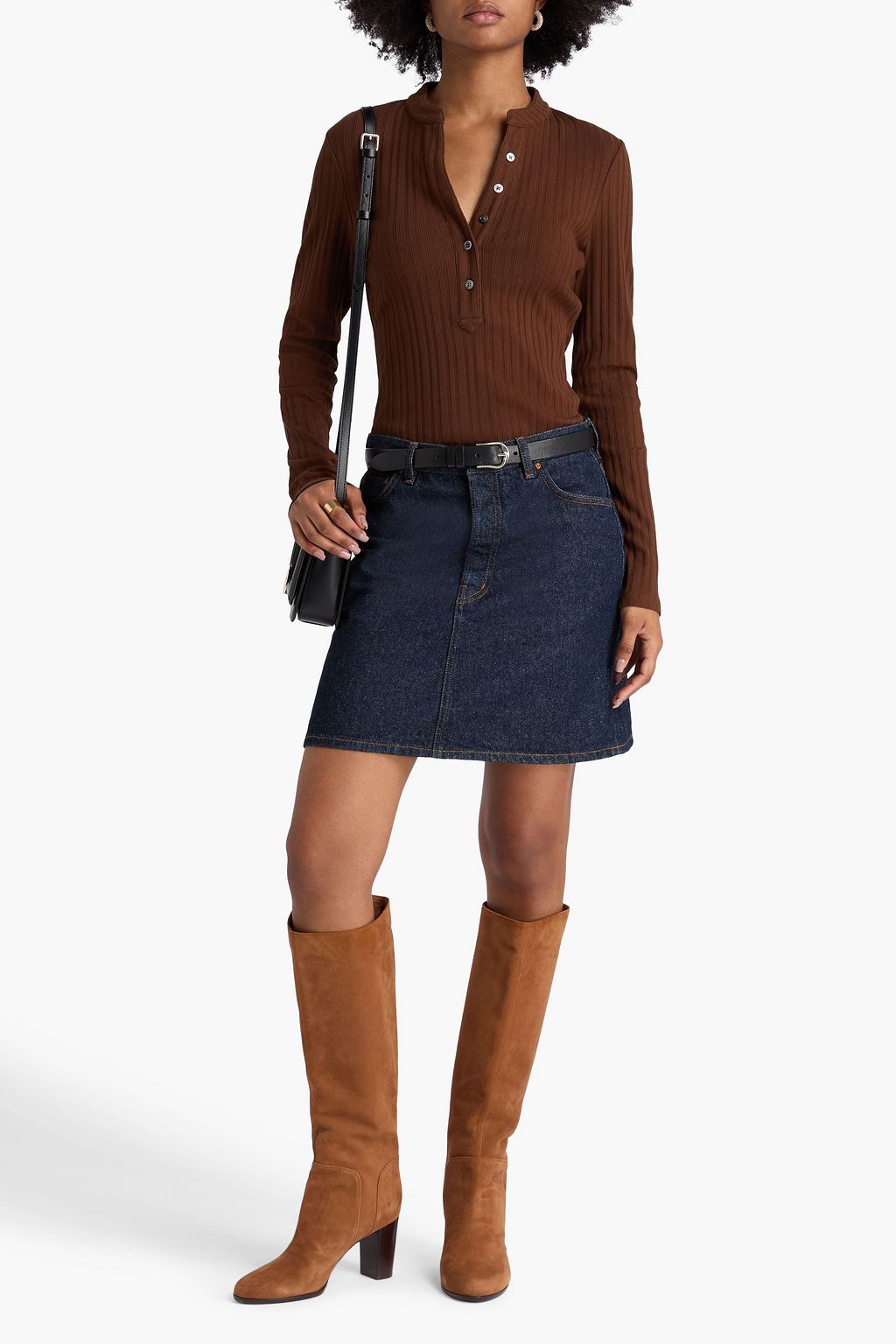 VERONICA BEARD Jocelyn ribbed linen-blend jersey top