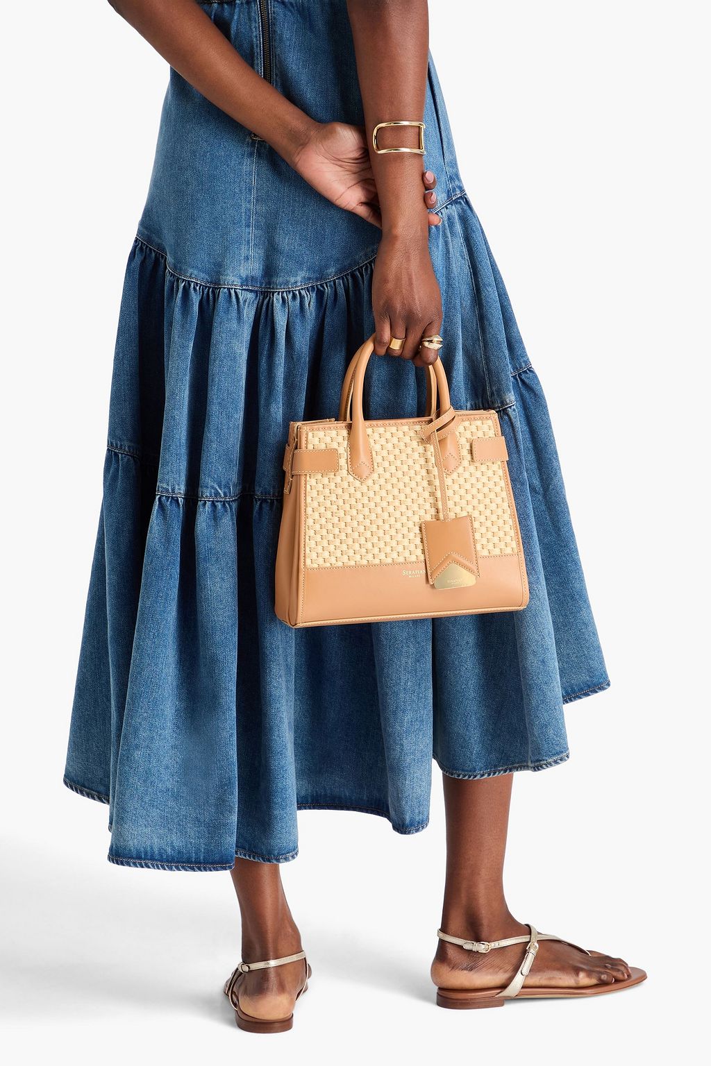 SERAPIAN Meliné leather and raffia tote