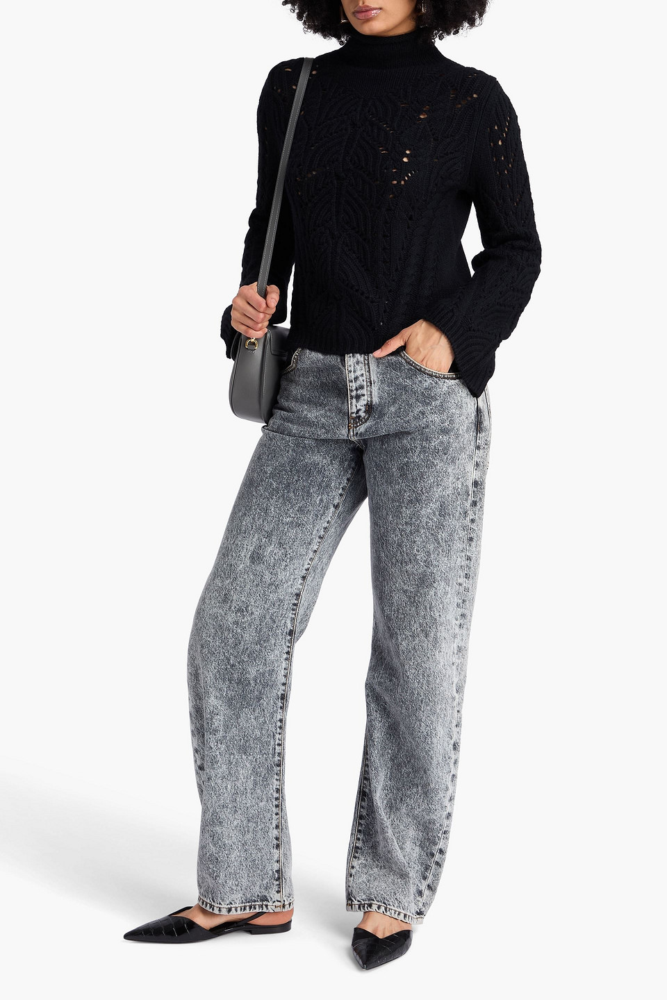  Loulou De Saison - Rollkragenpullover „gustavia“ Aus Einer Woll-kaschmirmischung In Pointelle-strick - Schwarz - M 
