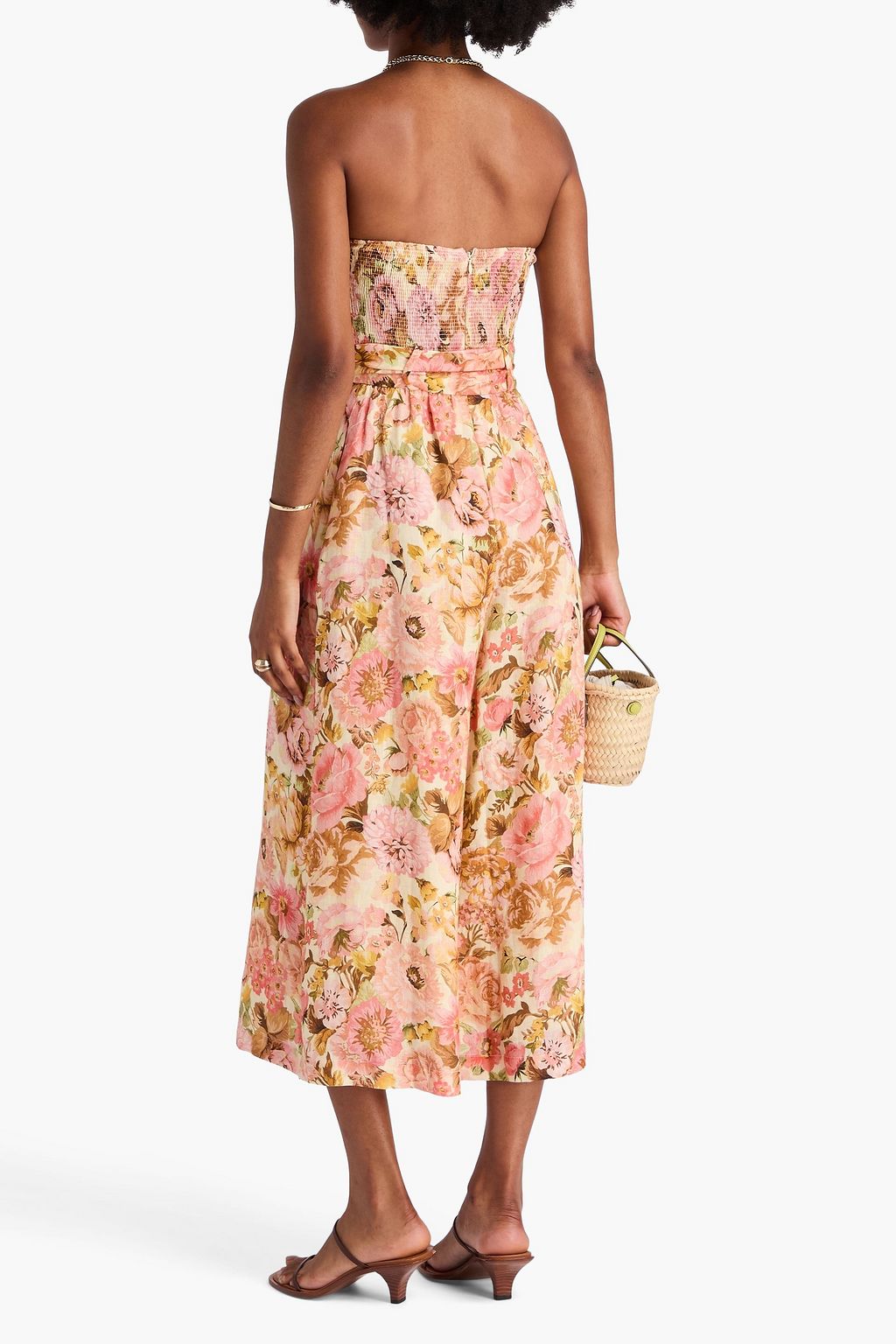ZIMMERMANN Strapless cropped floral-print linen jumpsuit