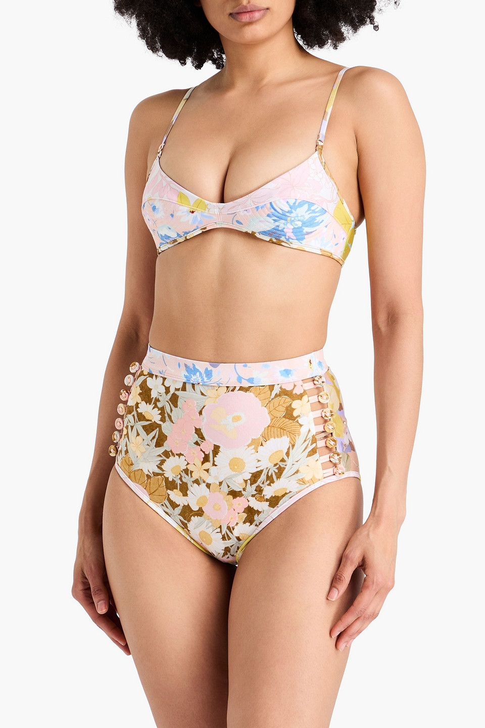  Zimmermann - Gestepptes Bikini-oberteil Mit Floralem Print - Pink - 0 