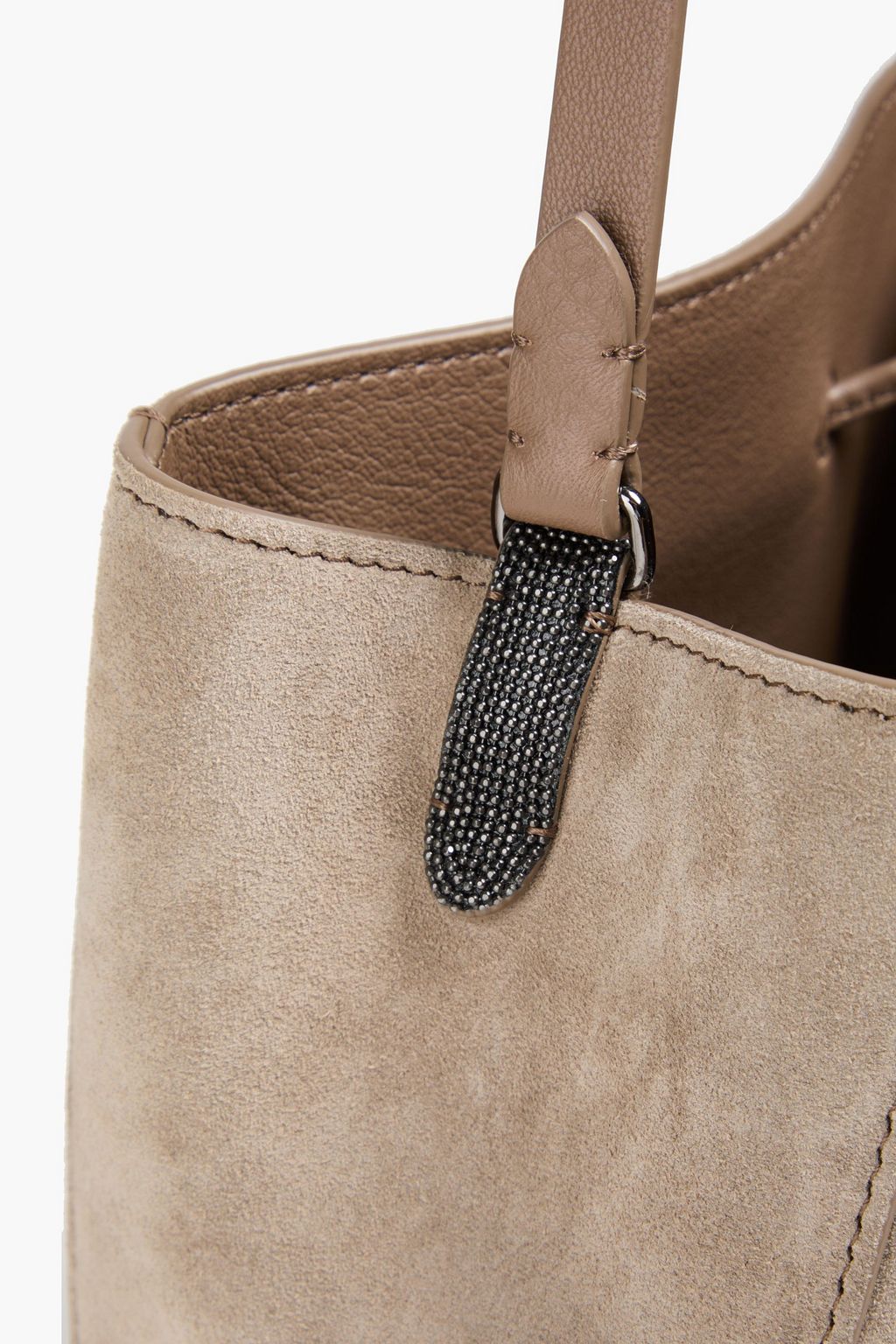 BRUNELLO CUCINELLI Beuteltasche aus Veloursleder mit Zierperlen