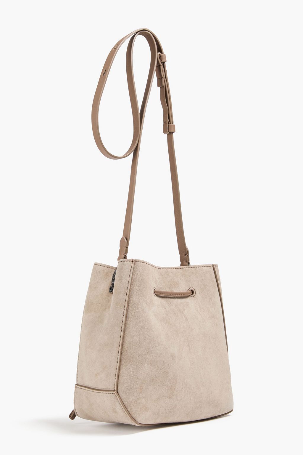 BRUNELLO CUCINELLI Beuteltasche aus Veloursleder mit Zierperlen