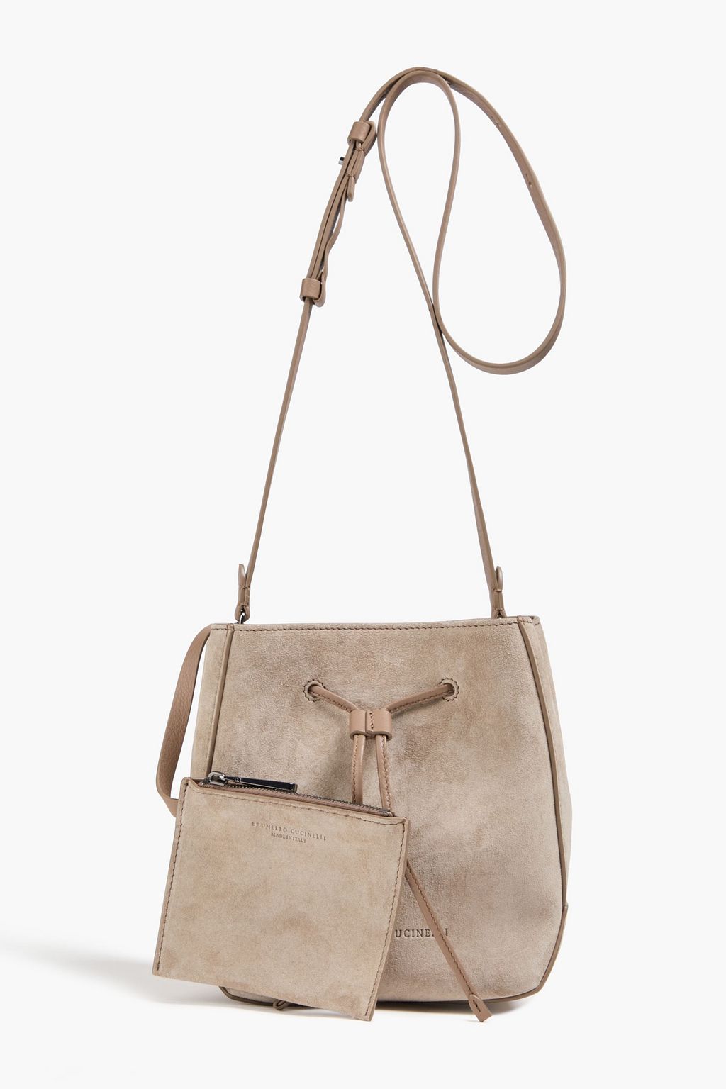 BRUNELLO CUCINELLI Beuteltasche aus Veloursleder mit Zierperlen