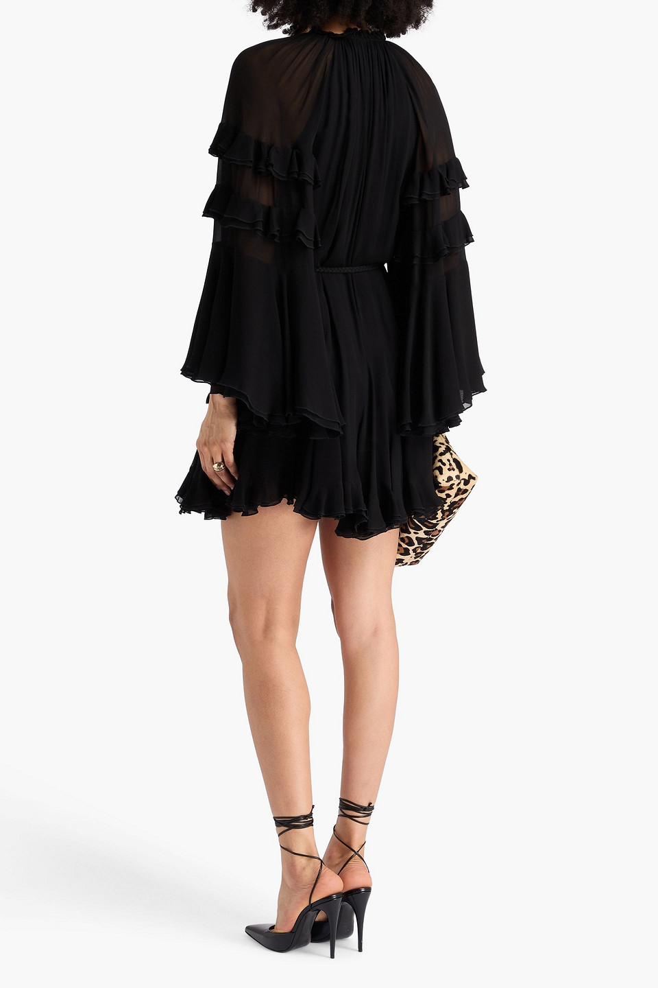 Alice And Olivia Adaline Ruffled Georgette Mini Dress In Black