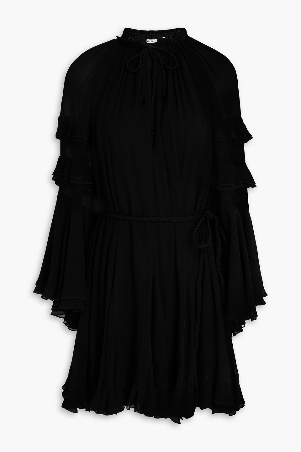 Alice And Olivia Adaline Ruffled Georgette Mini Dress In Black