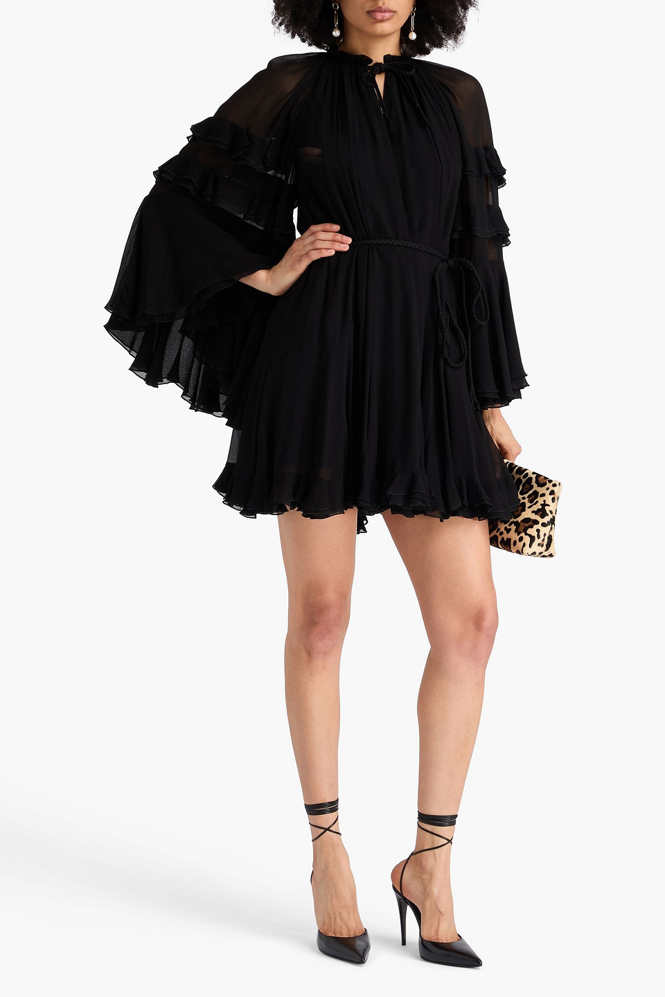 Alice And Olivia Adaline Ruffled Georgette Mini Dress In Black