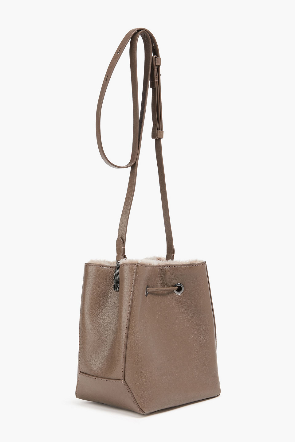  Brunello Cucinelli - Beuteltasche Aus Shearling Mit Zierperlen - Neutral - Onesize 