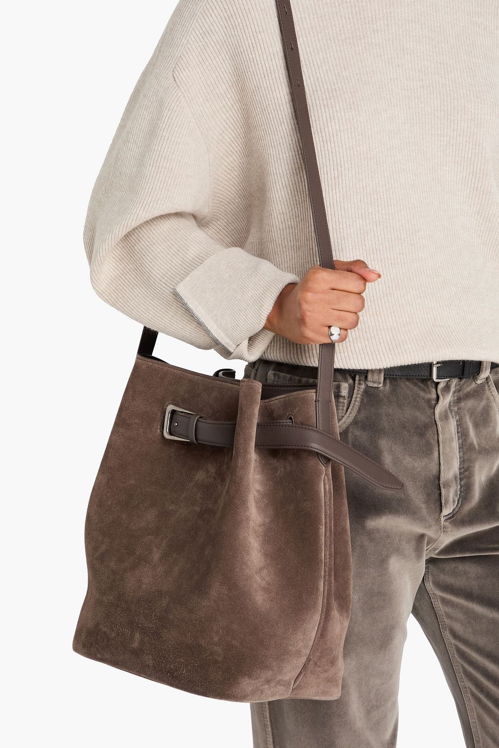 BRUNELLO CUCINELLI スエード バケットバッグ レザートリム