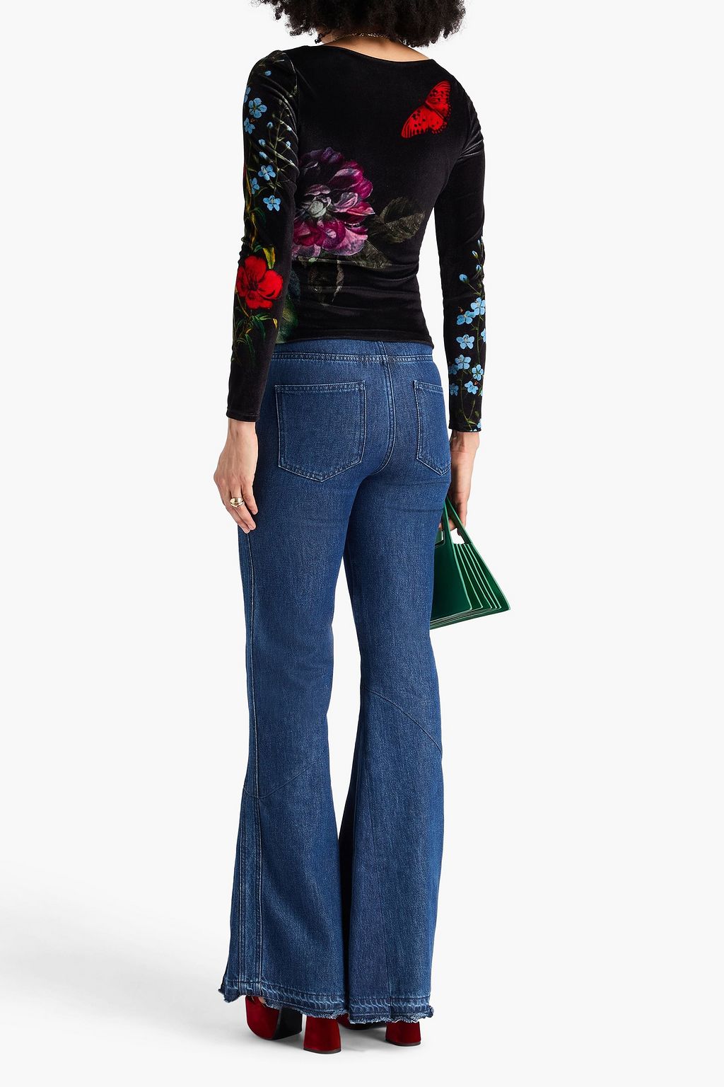 ALICE + OLIVIA Delaina floral-print stretch-velvet top
