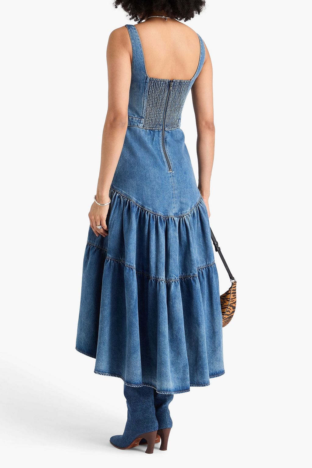 ALICE + OLIVIA JEANS Diana tiered denim midi dress