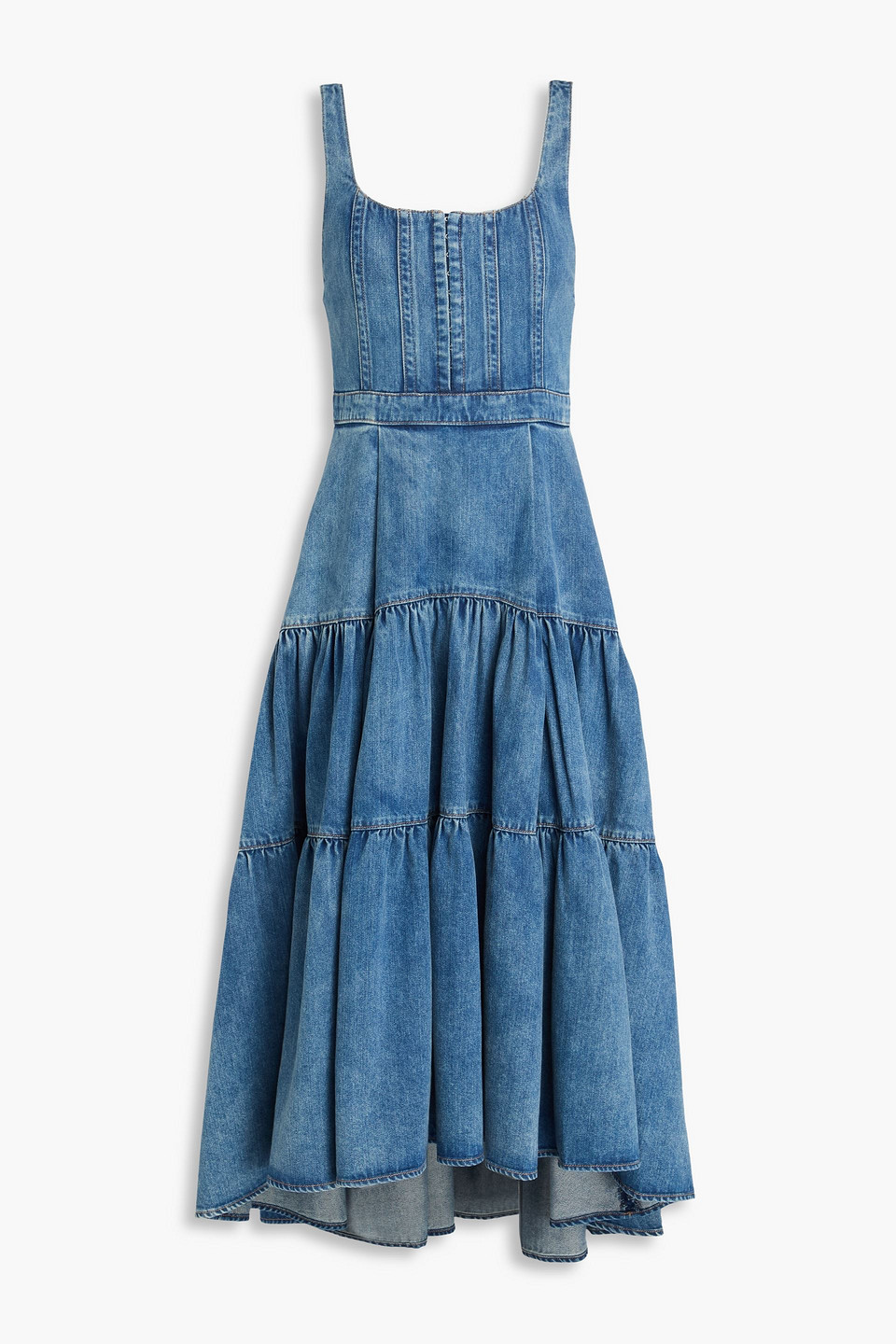 Diana tiered denim midi dress