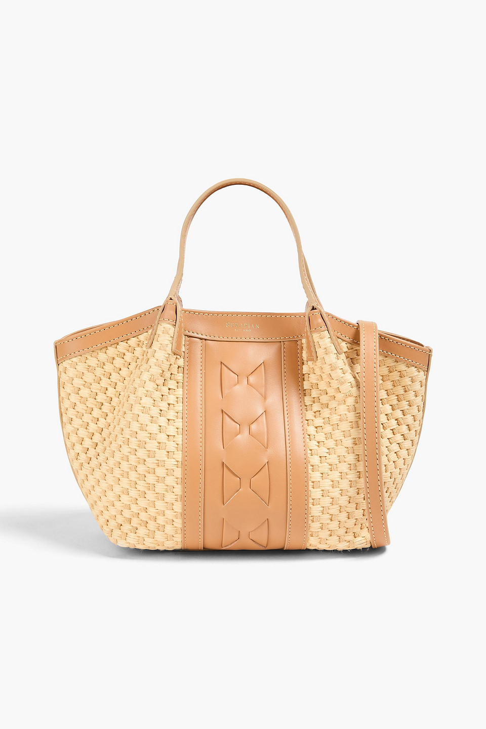 serapian - secret mini woven leather and faux raffia tote - brown - onesize