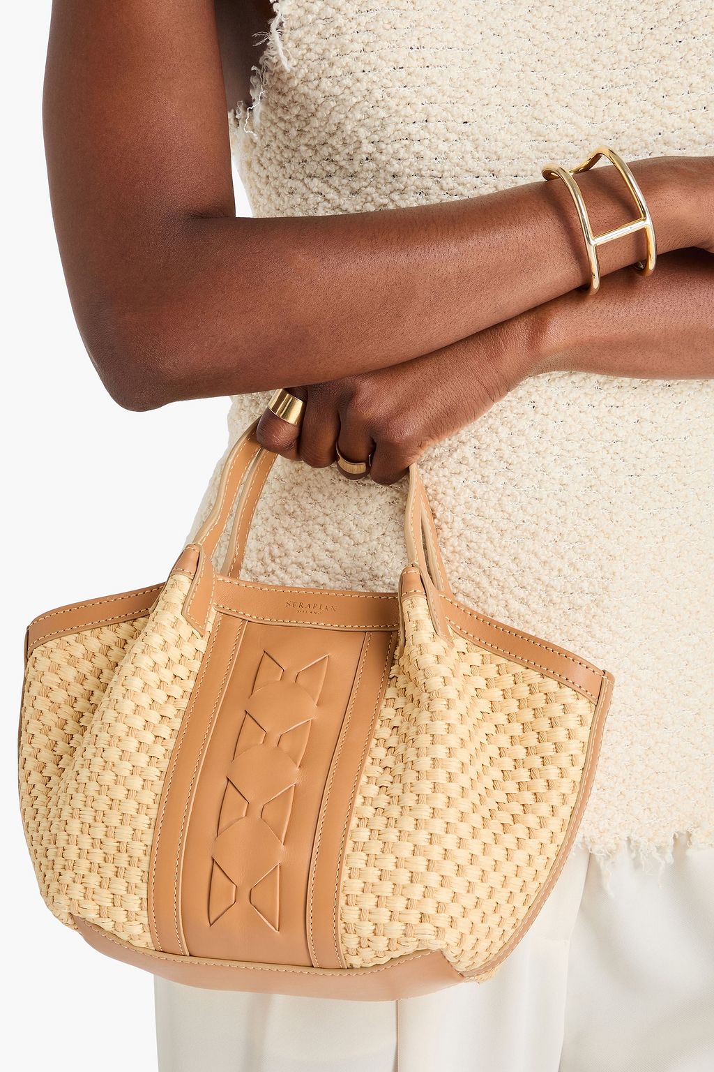 SERAPIAN Secret leather and faux raffia tote