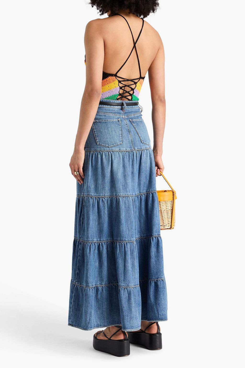 ALICE + OLIVIA JEANS Mindy tiered denim maxi skirt