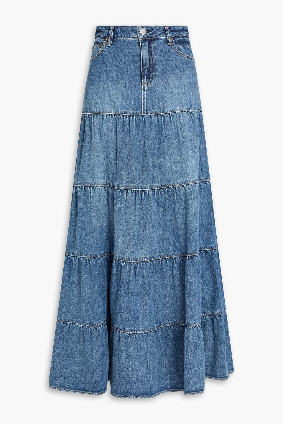 Mindy tiered denim maxi skirt