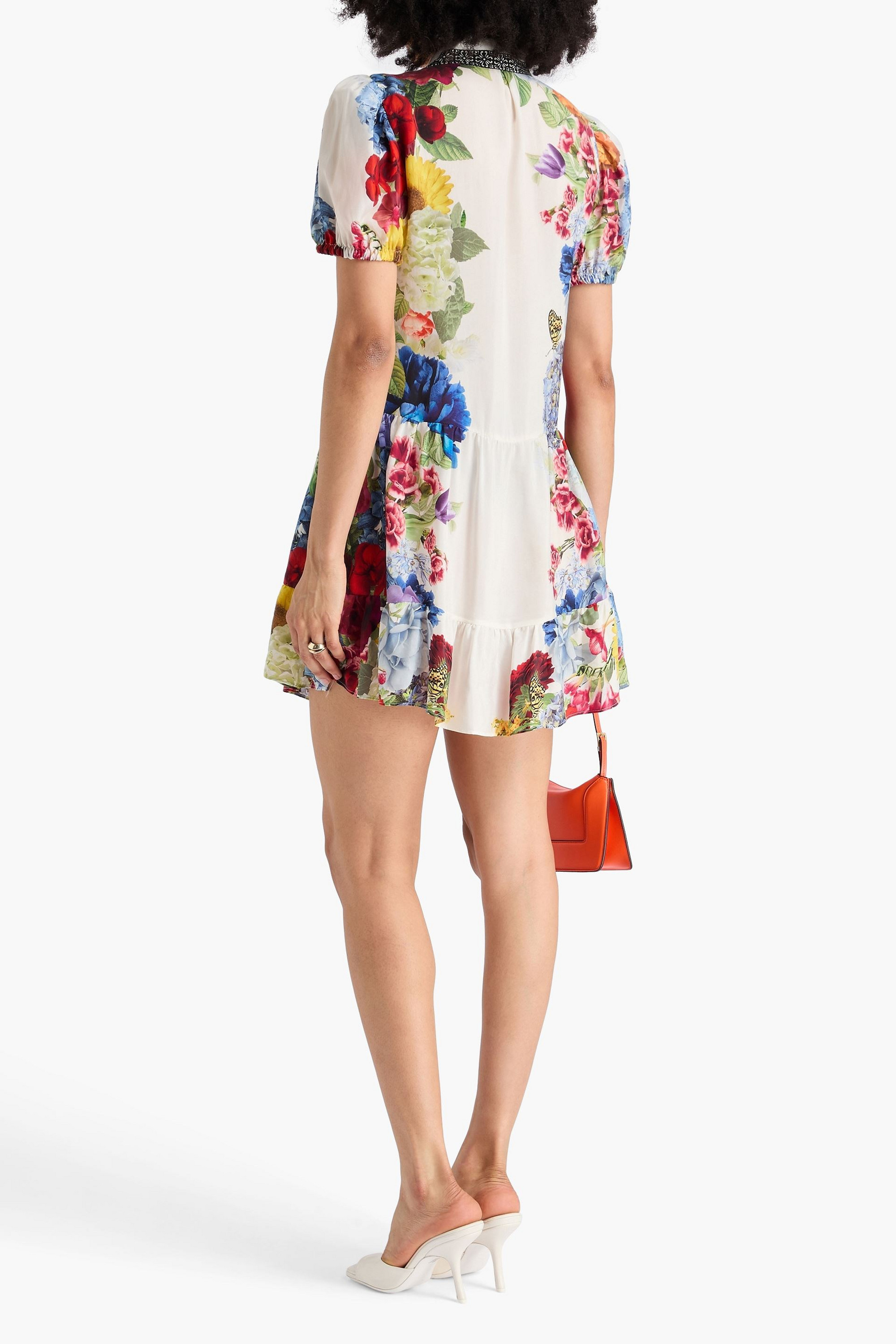 alice + olivia Claire floral-print cupro-twill mini shirt dress