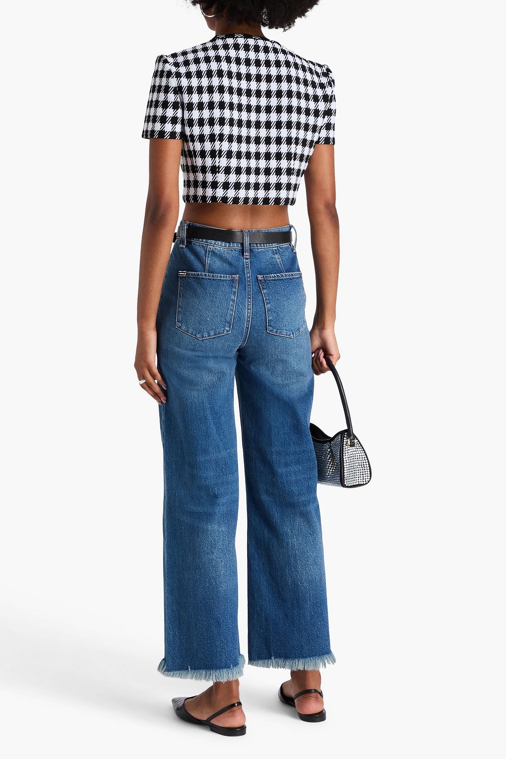 ALICE + OLIVIA JEANS Emory cropped frayed high-rise wide-leg jeans