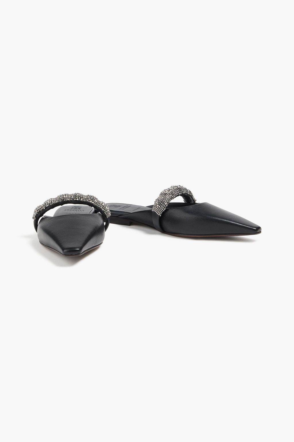 BRUNELLO CUCINELLI 비즈 장식 글로시 가죽 슬리퍼