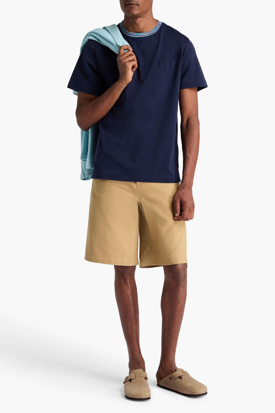 Missoni Logo Embroidered Cotton T-shirt In Blue