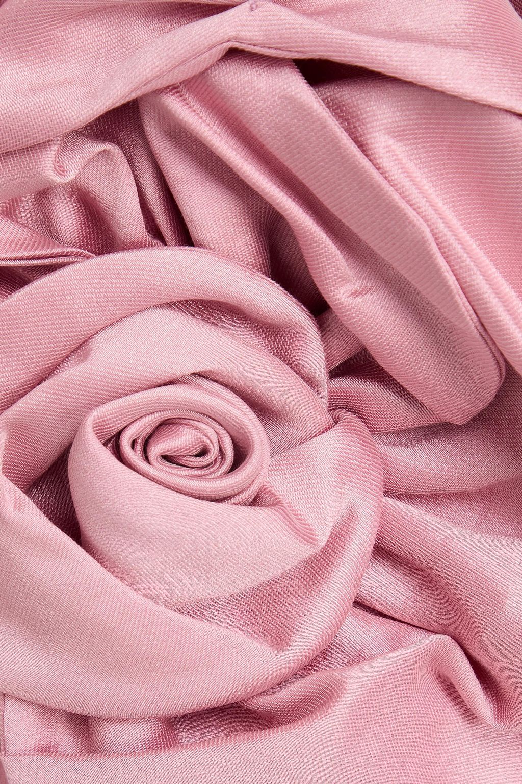 MARCHESA NOTTE サテンツイル ミニワンピース オープンショルダー フローラルアップリケ付き