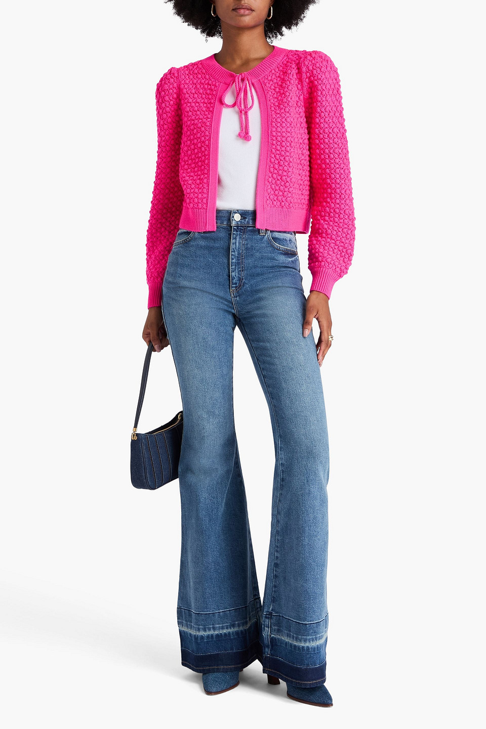 Alice And Olivia Kitty Cropped Wool-blend Cardigan In Pink
