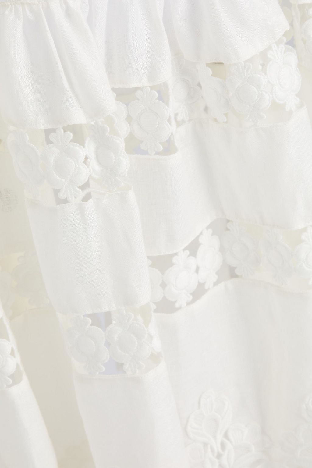 ZIMMERMANN فستان مكراميه متوسط الطول من الكتّان بقِطع محاكة بجانب بعضها البعض من الدانتيل