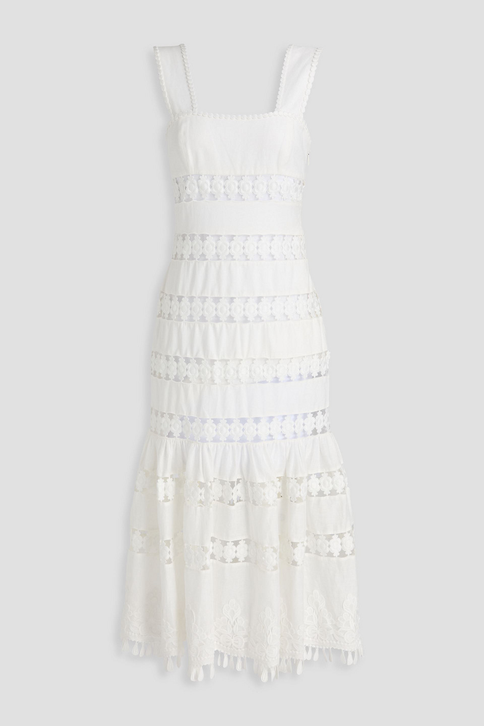 Zimmermann Macramé Lace-paneled Linen Midi Dress In White