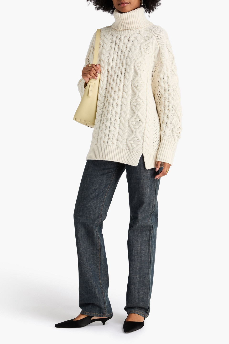  Loulou De Saison - Rollkragenpullover „anar“ Aus Einer Woll-kaschmirmischung Mit Zopfstrickmuster - Weiß - S 